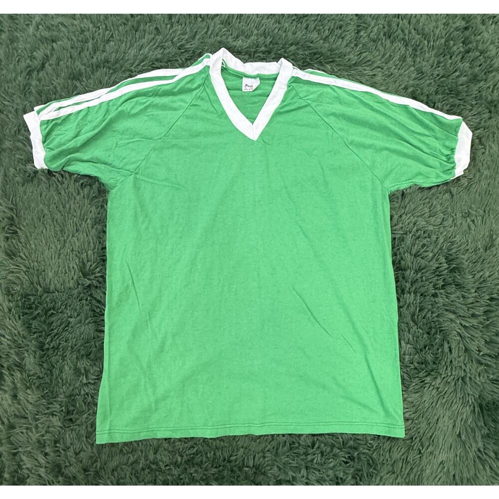 Vintage Stedman Men's XL Green V-Neck T-Shirt 50/50 Poly Cotton Made in USA